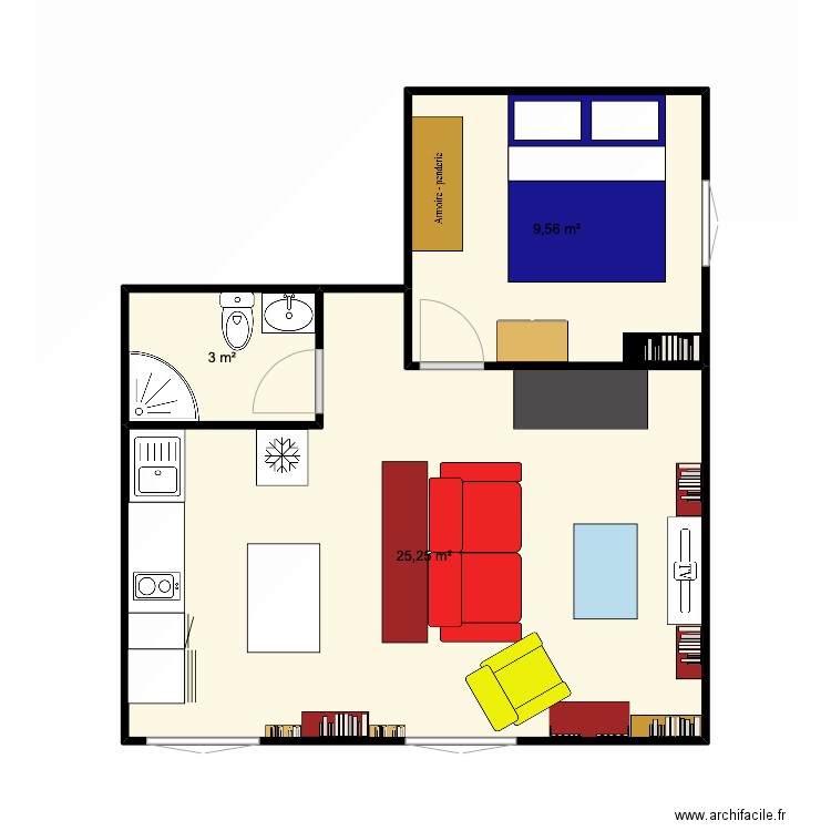 T2 Petit Chantier vNadia. Plan de 3 pièces et 38 m2