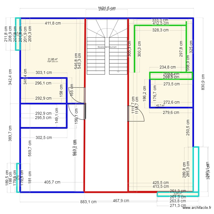 ETAGE. Plan de 6 pièces et 68 m2