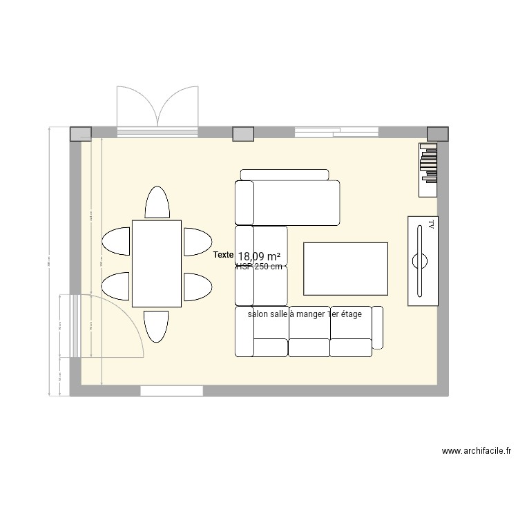 Salon salle à manger . Plan de 1 pièce et 18 m2