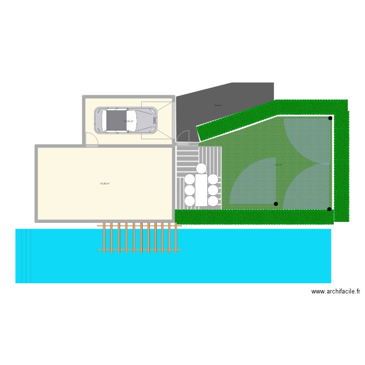 maison a louer. Plan de 2 pièces et 58 m2