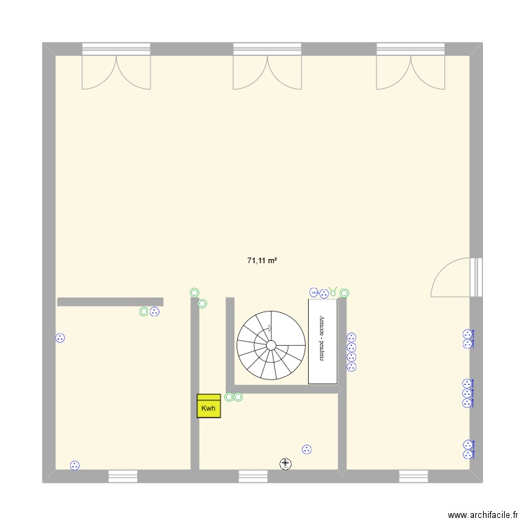 BAS_CUISINE_SALLEBAIN_CHAMBRE. Plan de 1 pièce et 71 m2