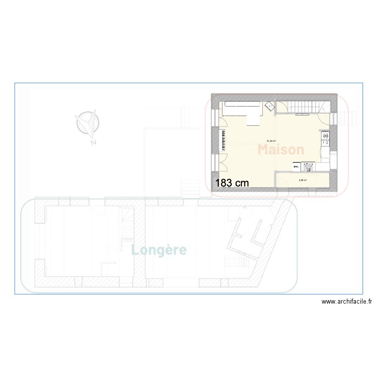 Hln et Jérôme. Plan de 2 pièces et 45 m2