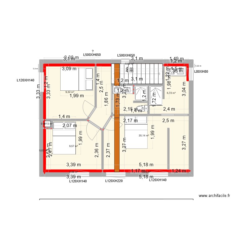 etage nouv plan 2. Plan de 12 pièces et 52 m2