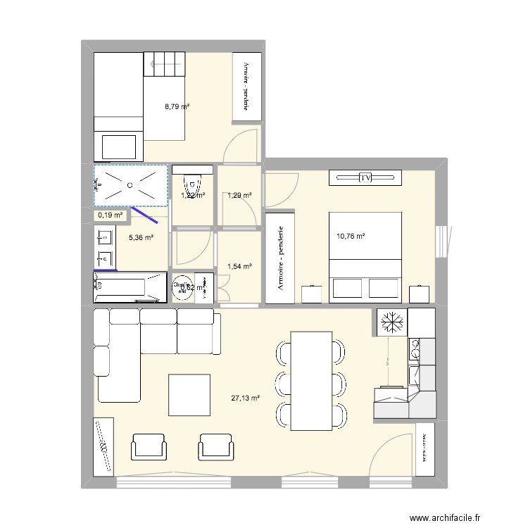 Auron RDC - Cime d'Auron (Projet) Cuisine V1. Plan de 9 pièces et 57 m2