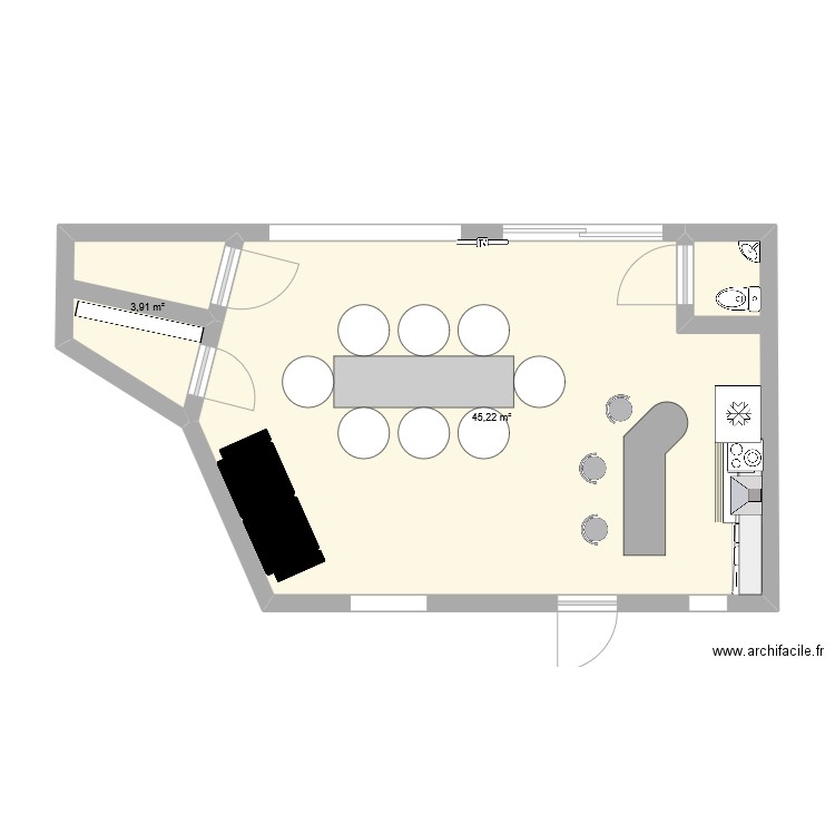 club house. Plan de 2 pièces et 49 m2