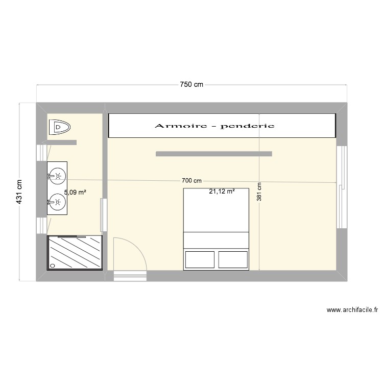 plan mimi. Plan de 2 pièces et 26 m2