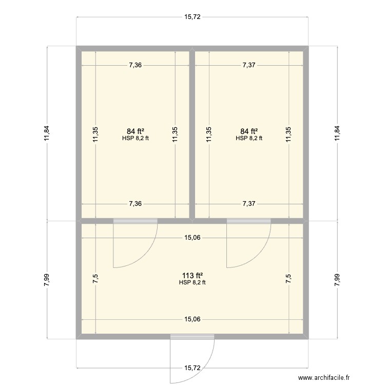 Rento - 2 8x12 Chambers + Ante. Plan de 3 pièces et 26 m2