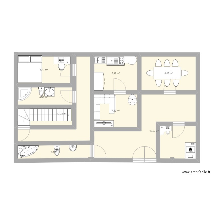 MAISON. Plan de 8 pièces et 67 m2