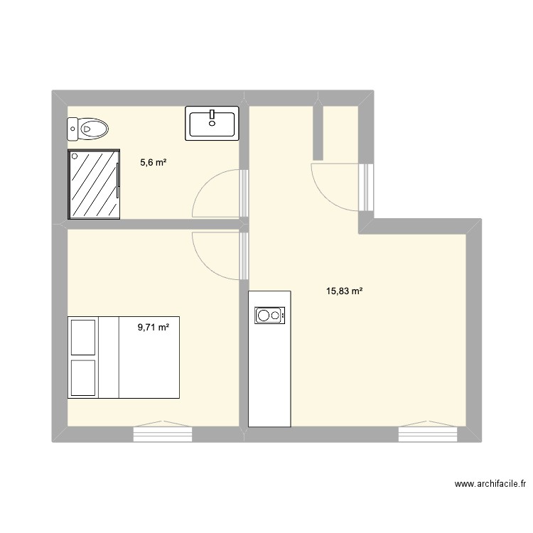 New appart. Plan de 3 pièces et 31 m2