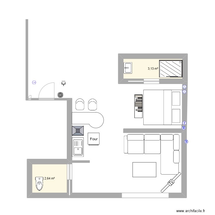 appartement_v1. Plan de 2 pièces et 6 m2