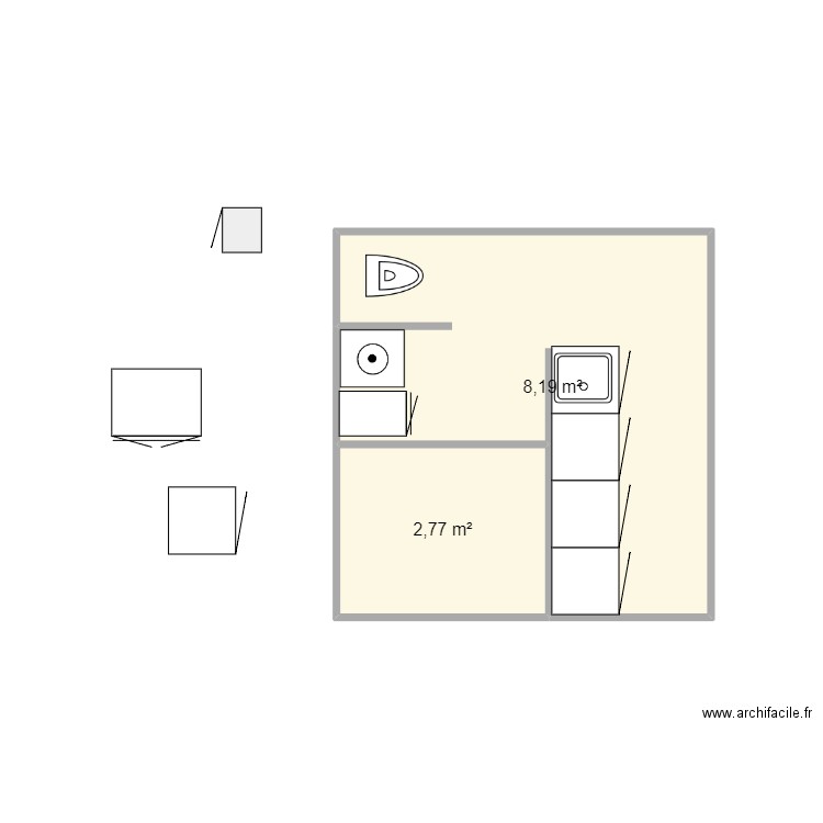 Buanderie. Plan de 2 pièces et 11 m2