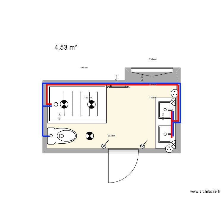 salle de bain rénovée. Plan de 1 pièce et 5 m2