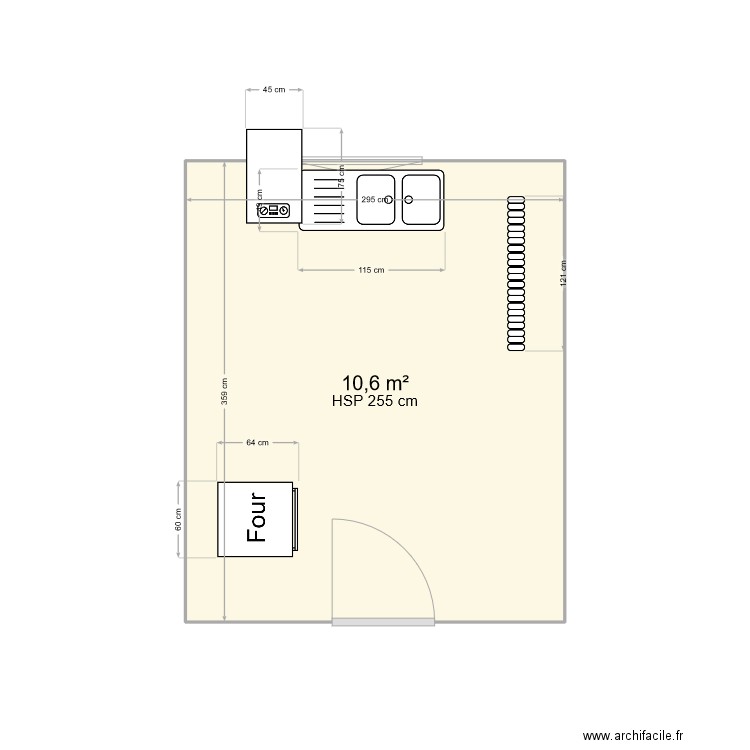 cuisine. Plan de 1 pièce et 11 m2