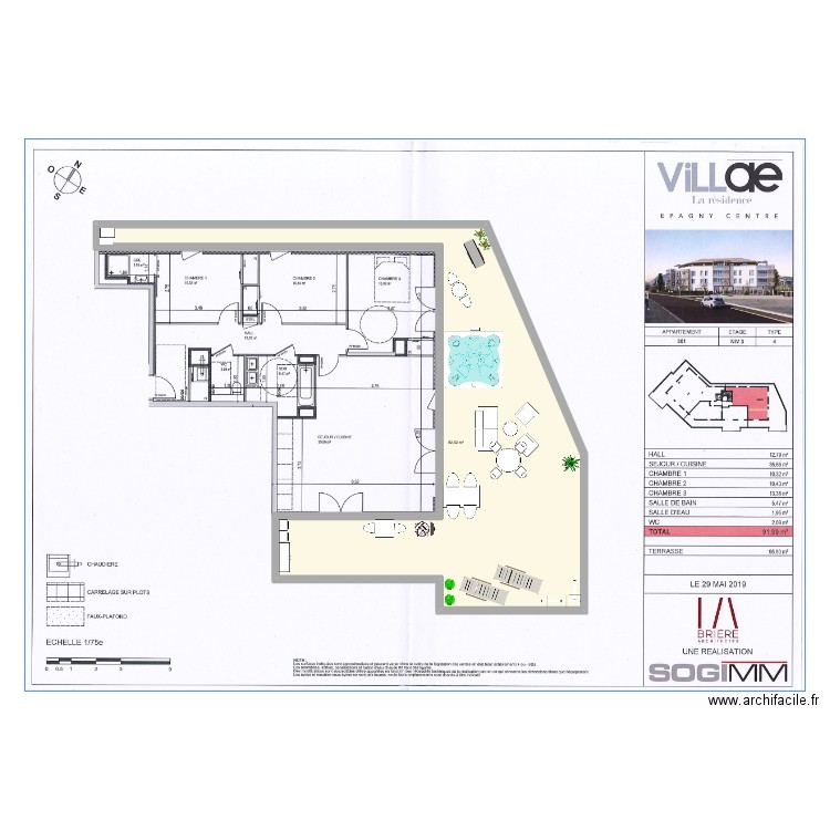 FAVRE-2. Plan de 1 pièce et 92 m2