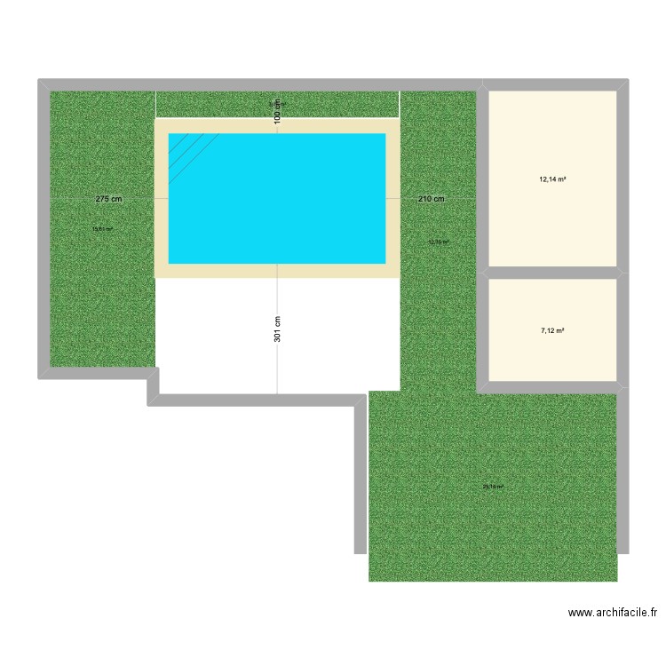 piscine maison. Plan de 2 pièces et 19 m2