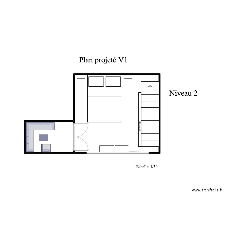 Appartement 3 Nîmes - Niveau 2 V1. Plan de 2 pièces et 13 m2