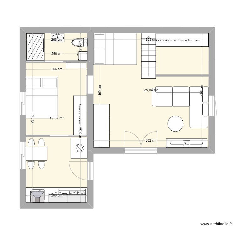 montblanc ext. Plan de 2 pièces et 45 m2