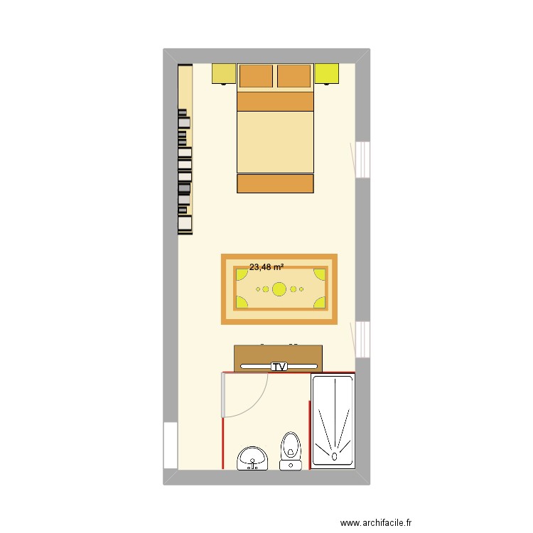 CasaAqui R+1 version 3. Plan de 1 pièce et 23 m2