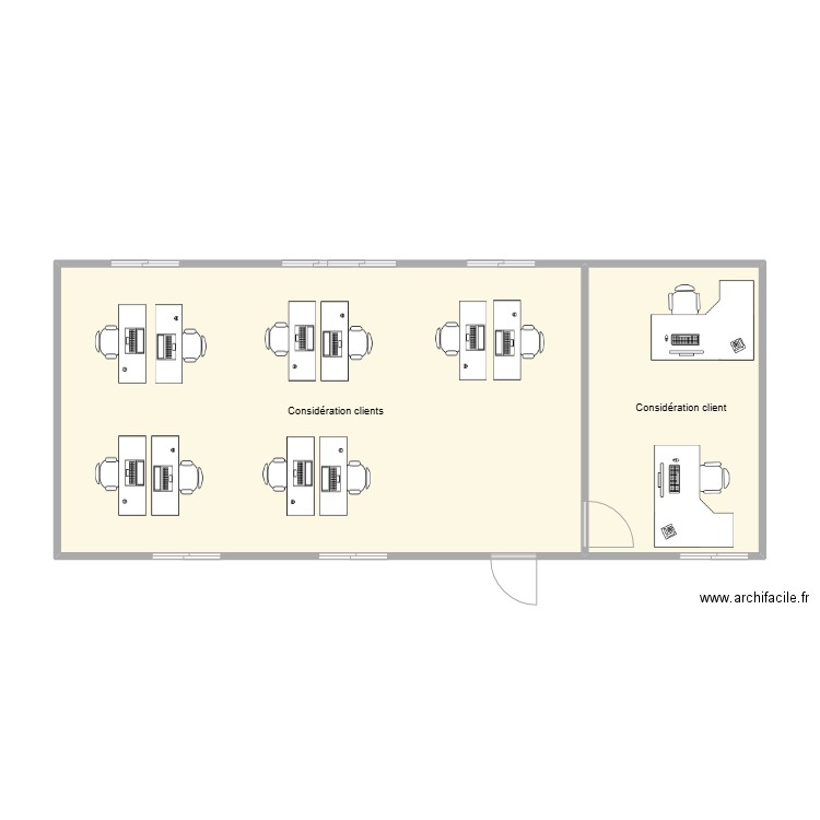 Considération client Aile NORD - R+2  vierge. Plan de 2 pièces et 61 m2