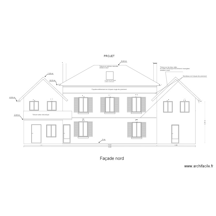 Façade nord projet 4. Plan de 0 pièce et 0 m2