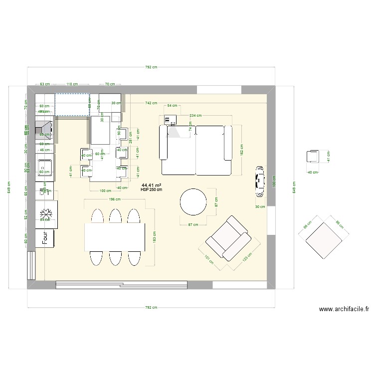 SALON CUISINE MA MAISON 1. Plan de 1 pièce et 44 m2