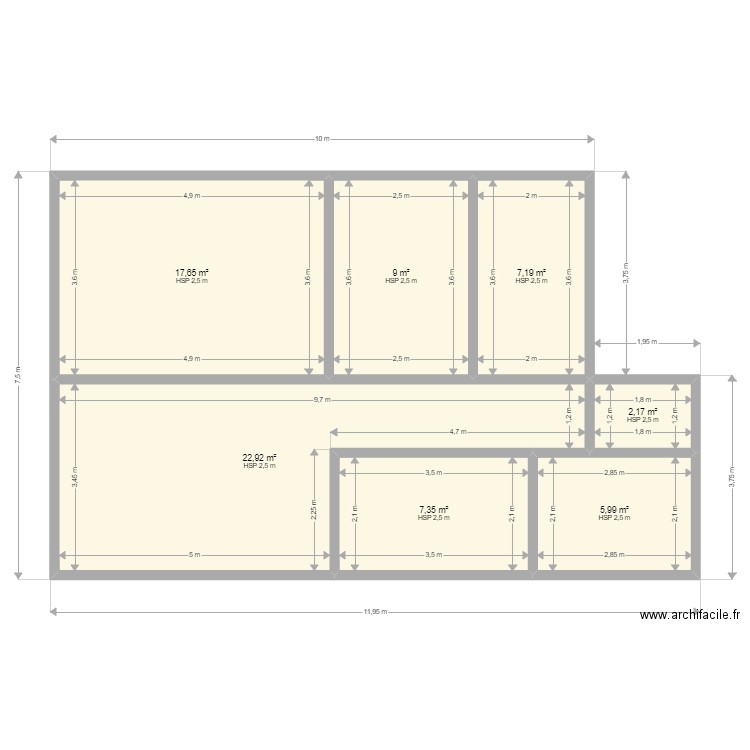 projet2. Plan de 7 pièces et 72 m2