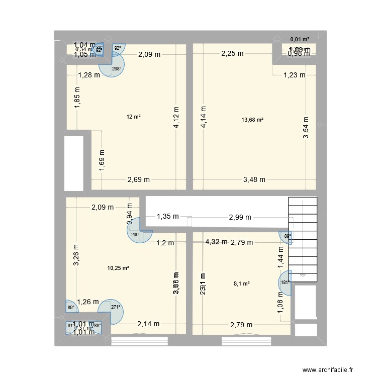 Maison Audruicq 1er étage. Plan de 8 pièces et 45 m2