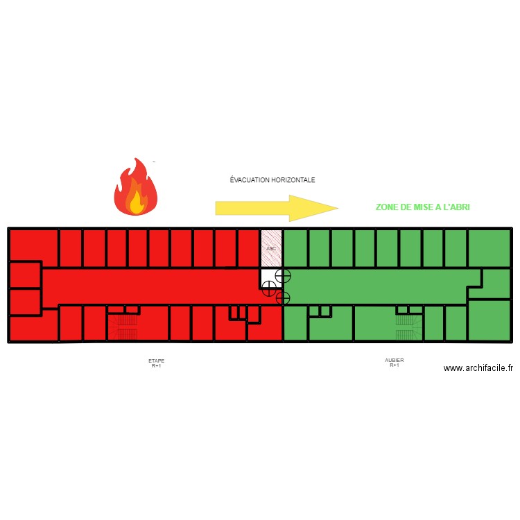 ETAPE / AUBIER EVACUATION R+1. Plan de 44 pièces et 664 m2