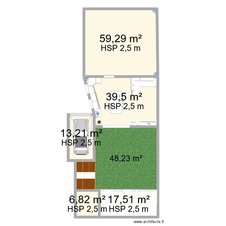 Extension. Plan de 6 pièces et 195 m2