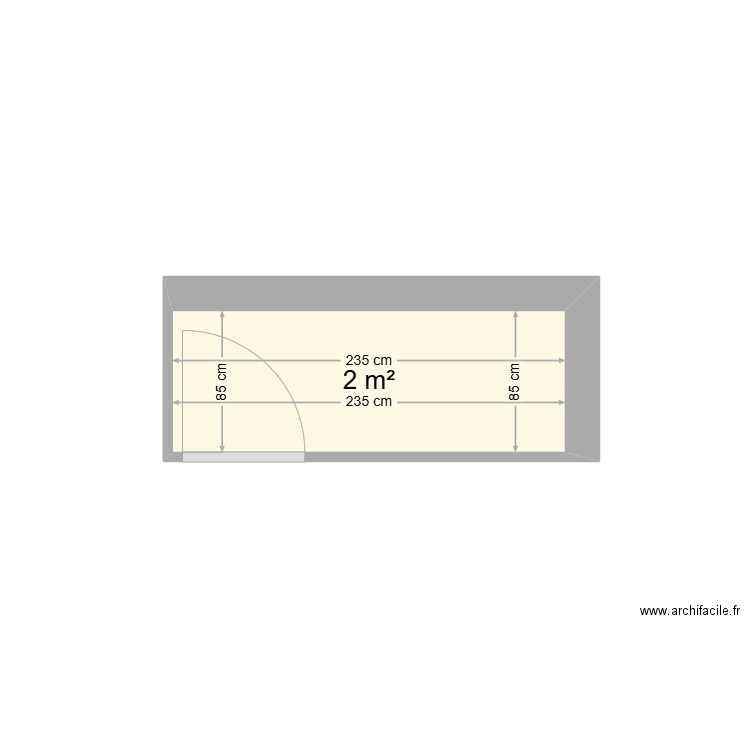 Toilettes agrandies. Plan de 1 pièce et 2 m2