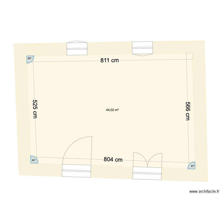 Plan maison Mogneneins. Plan de 1 pièce et 44 m2