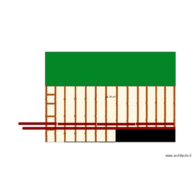 Terrasse nue. Plan de 1 pièce et 40 m2