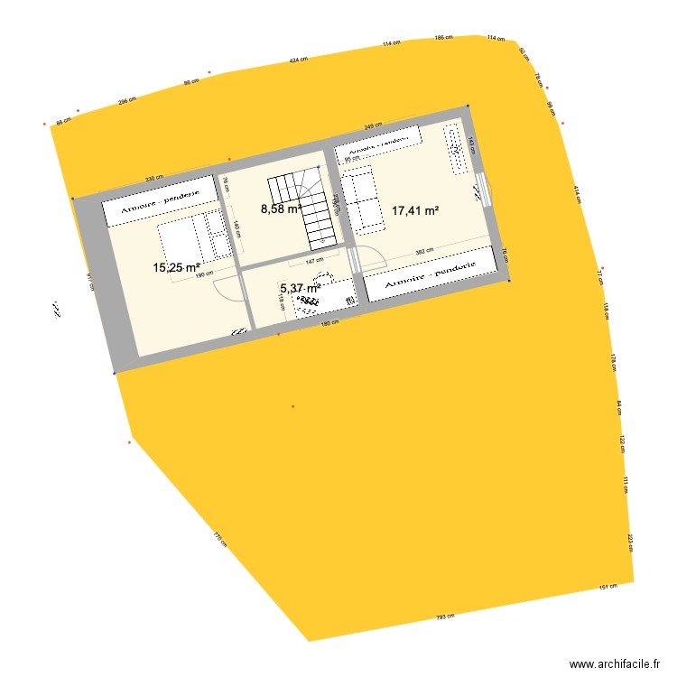 PRIEUX plan de base intérieur 1ER. Plan de 4 pièces et 47 m2