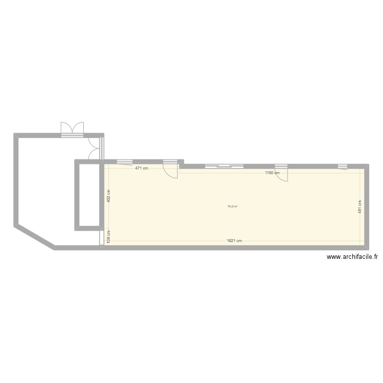 chauffage. Plan de 1 pièce et 79 m2