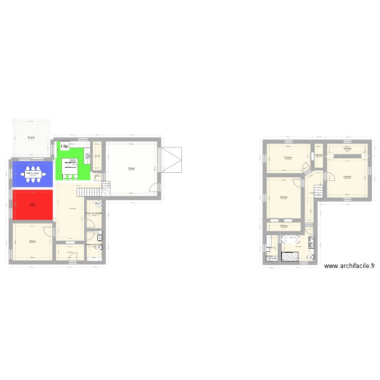 Plan maison - V1. Plan de 21 pièces et 194 m2