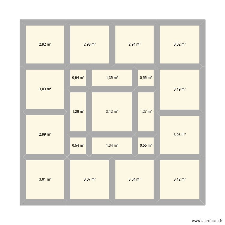 plant. Plan de 21 pièces et 47 m2