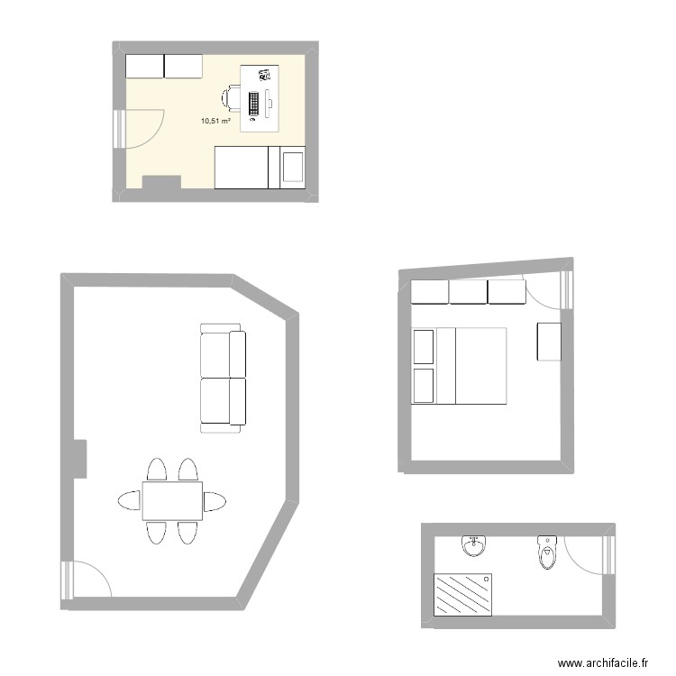 pièce à vivre. Plan de 1 pièce et 11 m2