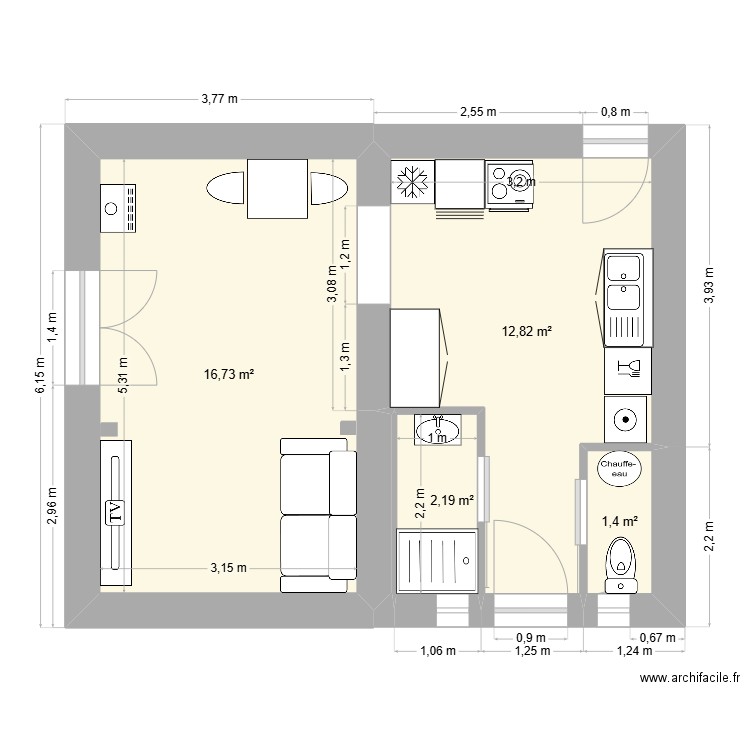 Maison du Theil. Plan de 5 pièces et 33 m2