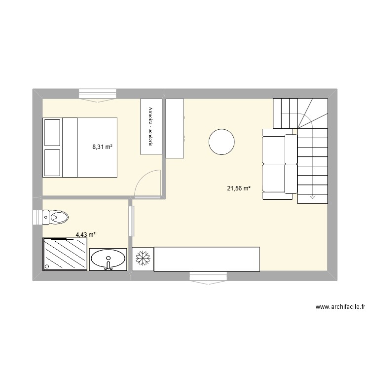 id 1. Plan de 3 pièces et 34 m2