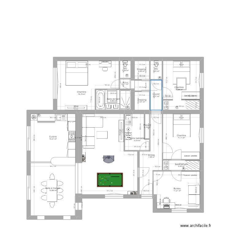 Nouvelle implantation ClaBas cuisine ok. Plan de 19 pièces et 139 m2