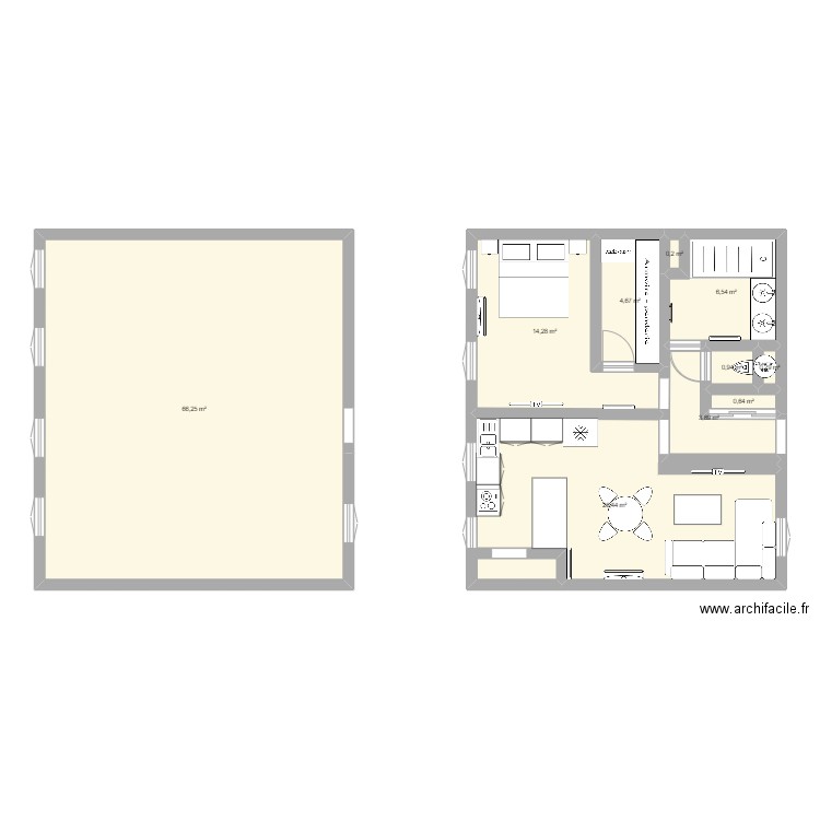 Appart 66m². Plan de 10 pièces et 124 m2