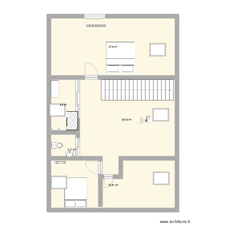 ETAGE. Plan de 5 pièces et 85 m2