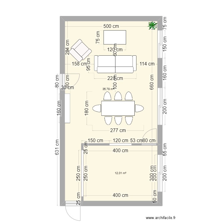 Cours audrey. Plan de 2 pièces et 48 m2