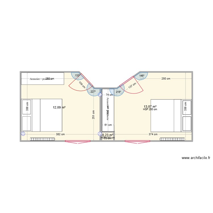 chambre 1. Plan de 3 pièces et 25 m2