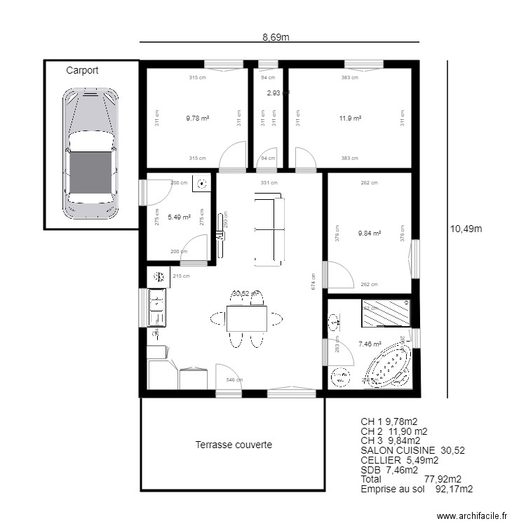 Plan 5 CLO. Plan de 7 pièces et 78 m2