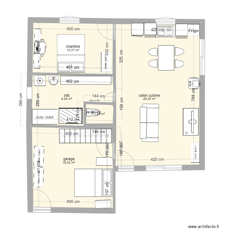 salon. Plan de 5 pièces et 65 m2