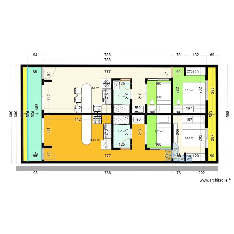 Diseño 6x12 Camelot. Plan de 11 pièces et 62 m2