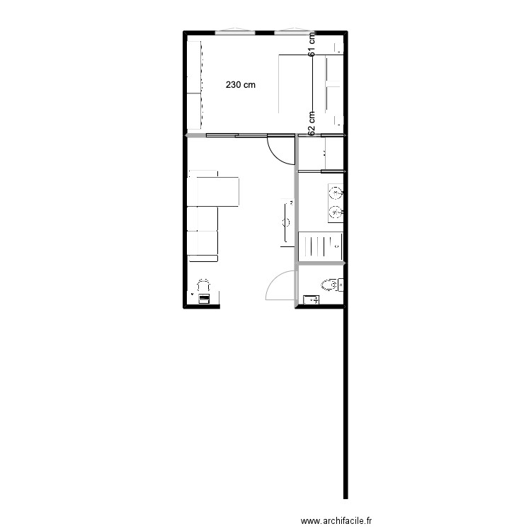 R+1. Plan de 4 pièces et 21 m2