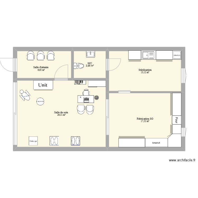 Plan Cabinet UIS5. Plan de 5 pièces et 68 m2