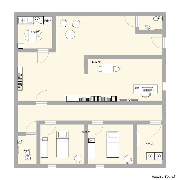 institut . Plan de 5 pièces et 105 m2